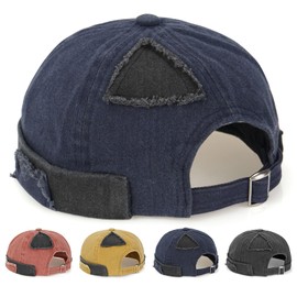 Initlove Mens Docker Cap Patch Brimless Hat Skullcap Retro Beanie Hat Blue