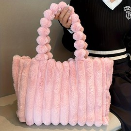 Fashion Korean Solid Color Shoulder Bag Handbag, Large Capacity Simple Commuter Tote Bag, 2024 New Plush Women's Bag - Color: Green