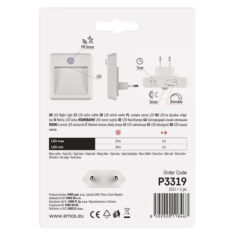 EMOS Dimmable LED Night Light Socket with Motion Sensor and