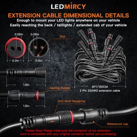 LEDMIRCY LED Rock Lights Extension Cable Wire Cord 2Pin Waterproof 4PCS 5ft 22AWG with Male to Female Connectors 11mm Nut Size for Wheel Lights Spot Flood Light Driving Fog Lights for Truck