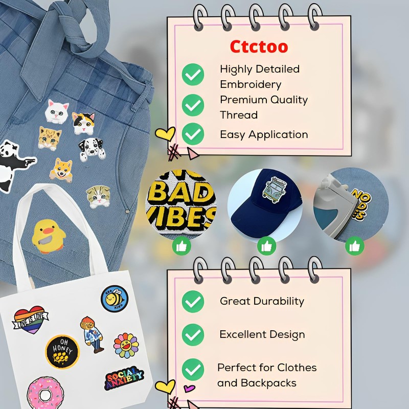 Ctctoo - Parche bordado para ropa, 2 piezas de bonito