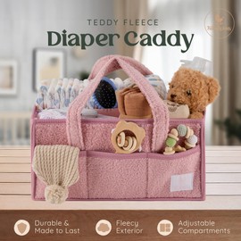 Babylicious Baby Diaper Caddy Organizer | Changing Table Organizer for Wipes and Diapers | Teddy Diaper Organizer for Changing Table | Newborn Essentials Must Haves for Parents - Blush Rose