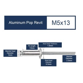 POP Rivets Set, M2.4/M3.2/M4/M4.8/M5 Sizes, Blind Rivets for Multiple Applications (Aluminium, M5x13 (50pcs))