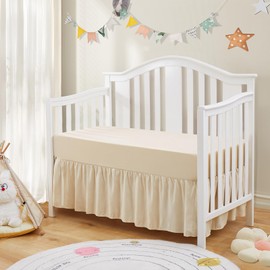 SiinvdaBZX 2-Piece Set Ruffled Crib Skirt & Soft Microfiber Fitted Crib Sheet, 52"x28" + Adjustable Elastic 14" Drop, Fit for Baby Standard Crib & Nursery Toddler Bedding (Cream)