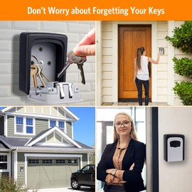 Key Lock Box Wall Mounted, Fayleeko 4 Digit Combination Lockbox for Outside, House Keys - 5 Keys Capacity, Key Safe Security Storage Lock Box for Indoor, Outdoor, Garage, Garden, Store (Grey, 1Pack)