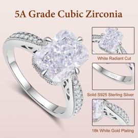 BAGUTTA PAVONE 4CT Radiant Shaped CZ Engagement Rings for Women, Women's Rectangle Shaped 925 Sterling Silver High Carbon Solitaire Wedding Bands Engagement Promise Rings Size 7.5