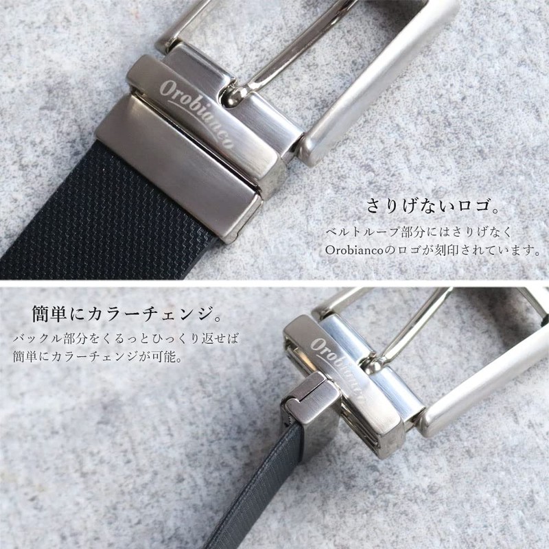 Orobianco Belt Swivel 2-Way Reversible Cowhide Leather, Made in Italy,