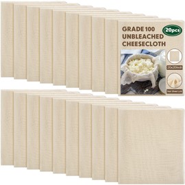 Chumia 20 Pcs 20x20 Inch Cheese Cloths for Straining Grade 100 Cheesecloth Reusable Muslin Cloth for Straining Unbleached Cotton Cheese Cloth Bulk for Baking, Juicing, Cheese Making