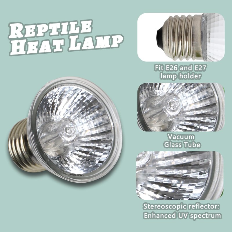 LUCKY HERP 4 Pack 50W UVA UVB Reptile Light Bulbs,