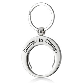 CHURYUML CHURYUML AA Coin Holder Keychain - Courage to Change Stainless Steels Coin Keychain Holder, Double Sided Display Fits Sobriety Coins AA Medallions Recovery Chip Inspirational Sobriety Gifts