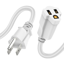Power Extension Cord 0.5FT/6Inch, Short 3 Prong Electric Extension Cable Outlet Saver, Single Outlet, Outdoor and Indoor, Heavy Duty, Waterproof, Flexible, 16 AWG, SJTW, 13A 125V Extender Wire(White)
