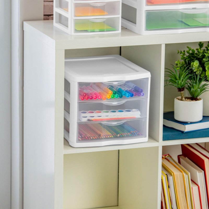 Sterilite 4-Pack 3 Drawer Unit, Plastic Desktop Organizer with Clear