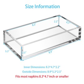 HIIMIEI Acrylic Napkin Holder Tray, 8mm Thick Acrylic Guest Towel Holder, Crystal Clear Table Cocktail Napkin Holder for Bathroom, Restaurant, Office, Commercial, Kitchen, Party