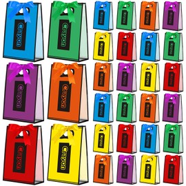 Gersoniel 24 Pcs Back to School Gift Bags with Handle Bow 10 x 7 x 3.15 Inch PVC Clear Teacher Students Goodie Treat Candy Bags Bulk for First Day of School Party Favor Supplies(Crayon)