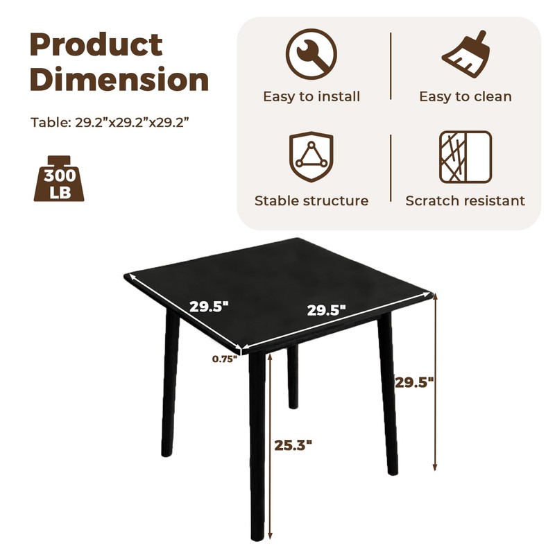 DELAVIN 29.5" Solid Wood Dining Table, Square Kitchen Desk, Modern