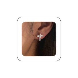 Cimenexe Bohemian Crystal Cross Earrings Silver CZ Cross Stud Earrings Small Cross Crucifix Earrings Rhinestone Crucifix Stud Earrings Jewellery for Women and Girls Gifts, Zinc, No Gemstone
