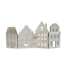 Spetebo Decorative Wooden House Row Natural – 52 x 24 cm – Christmas Village Silhouette Foldable – Christmas Decoration Table Decoration for Christmas City Skyline