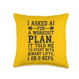 Funny Novelty Gym Motivational Gifts For Fitness AI Plan-Funny Gym Workout Fitness Exercise Humor Throw Pillow, 16x16, Multicolor
