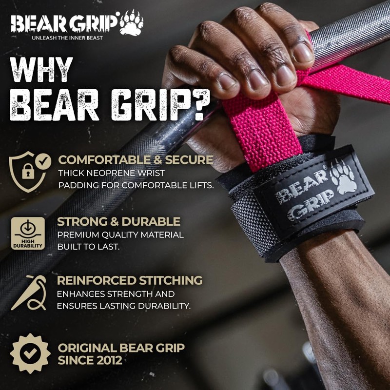 Bear Grip Power Straps Weight Lifting Straps Rose