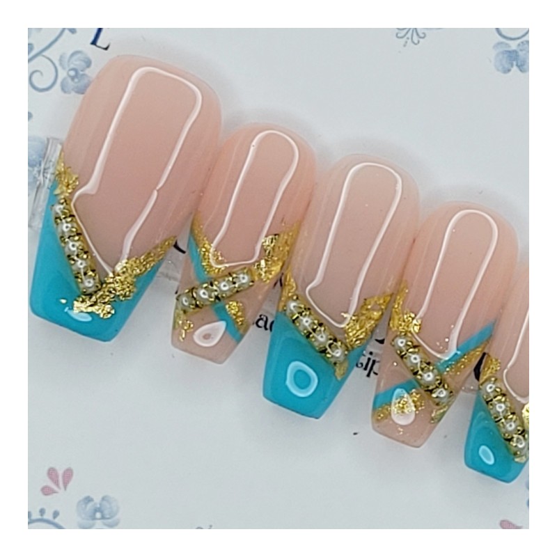 Blue Signature Handmade Nail Tips - Water Drops / 블루