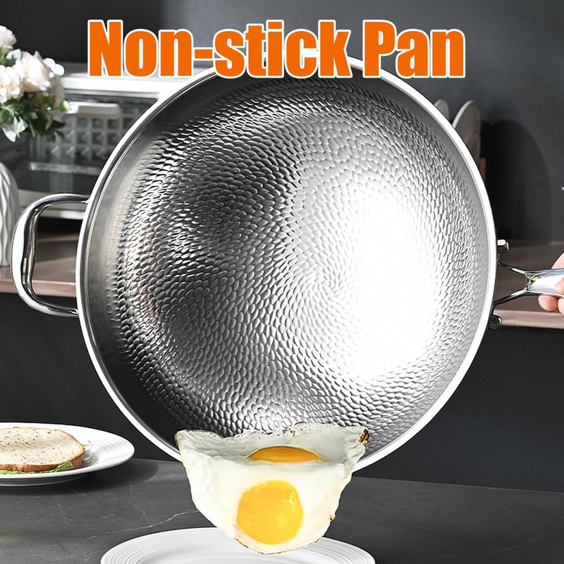 Titanium Hammered Wok, 2026 Upgrade Double-side Hammered Frying Pans Nonstick,