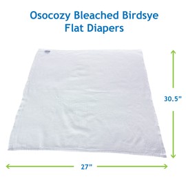 OsoCozy Bleached Birdseye Flat Cloth Diapers (1 Dozen) - 27.5 x 30.5 Inches, One-Layer Flat Cloth Baby Nappies Made of Soft, Durable 100% Birdseye Weave Cotton