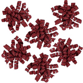 WRAPAHOLIC 6 Pcs Christmas Curly Bows - Red and Black Plaid Self-Adhesive Burst Bow, Perfect for Christmas, Birthday, Holiday, Party Favors Decorations