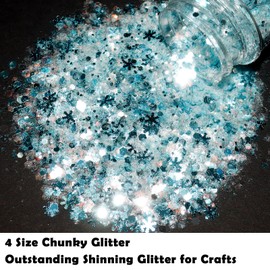 Renfio Snowflake Resin Glitter, Blue White Snowflower Mixed Chunky Glitter, Iridescent Hexagon Sequins Flakes - Miracle Snowflake