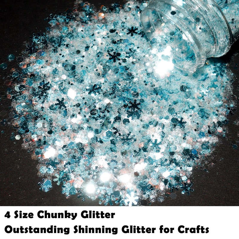 Renfio Snowflake Resin Glitter, Blue White Snowflower Mixed Chunky Glitter,