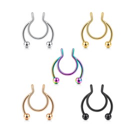 MODRSA Fake Septum Ring Fake Septum Piercing Faux Septum Nose Rings Clip on Septum Ring Hoop Faux Septum Piercing Fake Septum Jewelry Non Piercing Septum Fake Septum Nose Ring Horseshoe