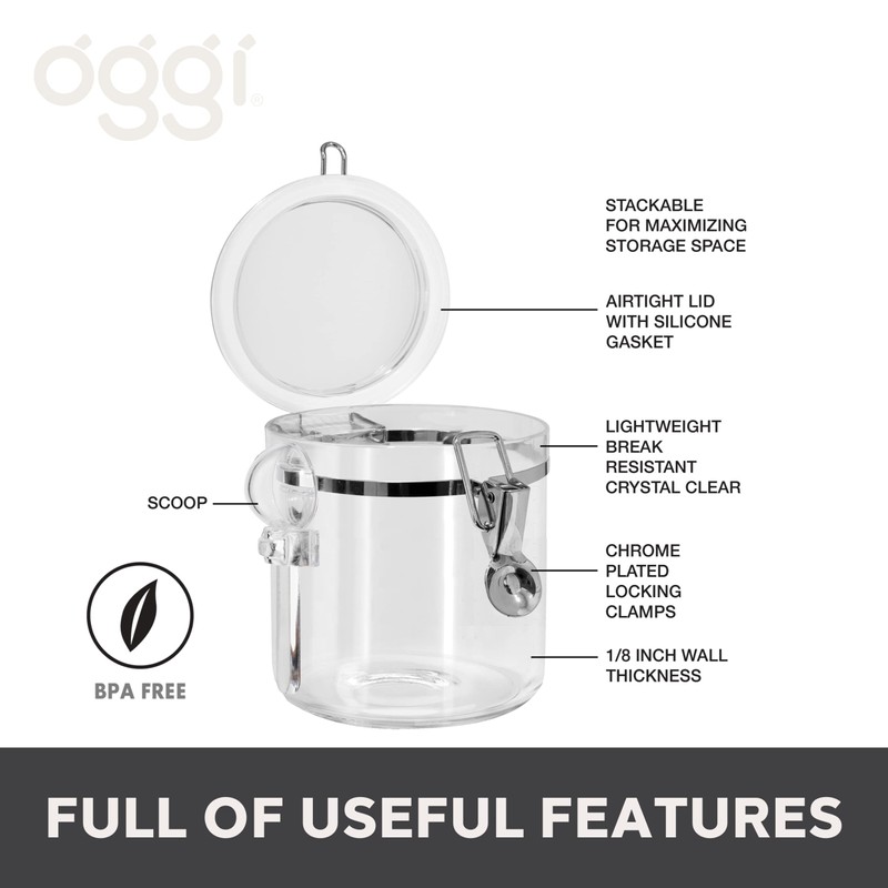 Oggi 4pc Clear Canister Set with Clamp Lids & Spoons