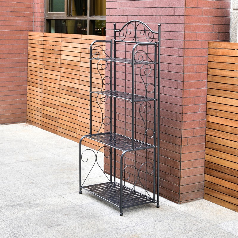 International Caravan Mandalay 4-tier Iron Folding Bakers Rack - Bronze