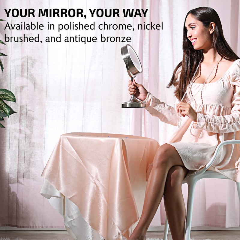 OVENTE 7'' Lighted Makeup Mirror with 1X/7X Magnification, Cordless Tabletop