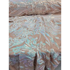 Divastyletextiles Fabric Sold By The Yard Iridescent White Sequin Bridal Lace Stretch Mesh Dress