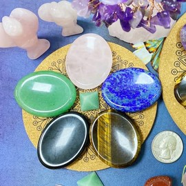 GUJOXILA GUJOXILA Lapis Lazuli Thumb Worry Stone Healing Crystals Gifts for Beginner Oval Pocket Gemstones Meditation Chakra Polished Reiki Balancing Energy Massage Crystal