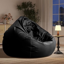 Bean Bag Chair Bean Bag Cover Without Filler Luxury Single Lazy Sofa Cover Faux Leather Bean Bag Sac Pouf Chair Envelope Beanbag Corner Seat Sectional Couch(Black)