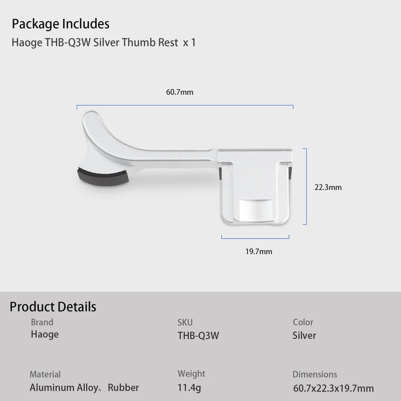 Haoge Metal Thumb Up Grip for Leica Q3-43 Q3 Camera