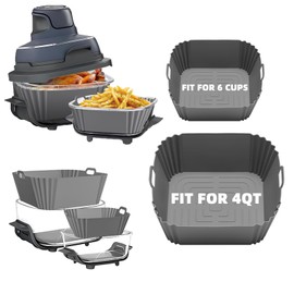2Pcs Silicone Air Fryer Liners for Ninja Crispi FN101GY/FN101SG/FN101ST,Large for 4-QT & Small for 6-Cups Container,Reusable,Non-Stick,4-in-1 Portable Glass Air Fryer Cooking System Accessories