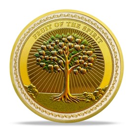 Fruit of The Spirit Challenge Coin, Christ Inspirational Galatians 5:22-23 Jesus Religious Token, Good Luck Tree of Virtues Spiritual Growth, Christ Bible Verse Gifts for Friends Family