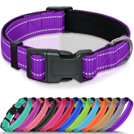 Seyezo Refective Dog Collar, Soft Neoprene Padded Pet Collar for Small, Medium, Large Dogs, Adjustable Puppy Collars with Quick Release Buckle, Safe Breathable Nylon Dog Collars for Puppies(Purple,M)