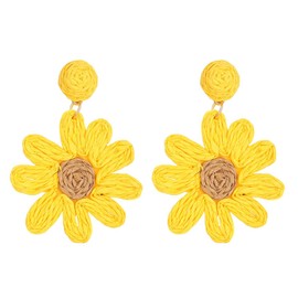 Handwoven Raffia Earrings for Women Bohemian Style Raffia Flower Starfish Drop Dangle Earrings Statement Flowers Earrings Summer Beach Charm Jewelry (Yellow-Flower)