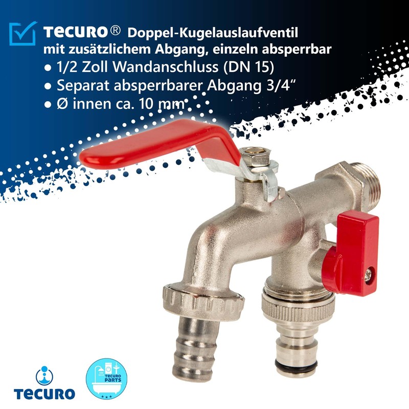 Double Ball-Tap Tap with Additional Outlet matt Chrome-Plated Brass