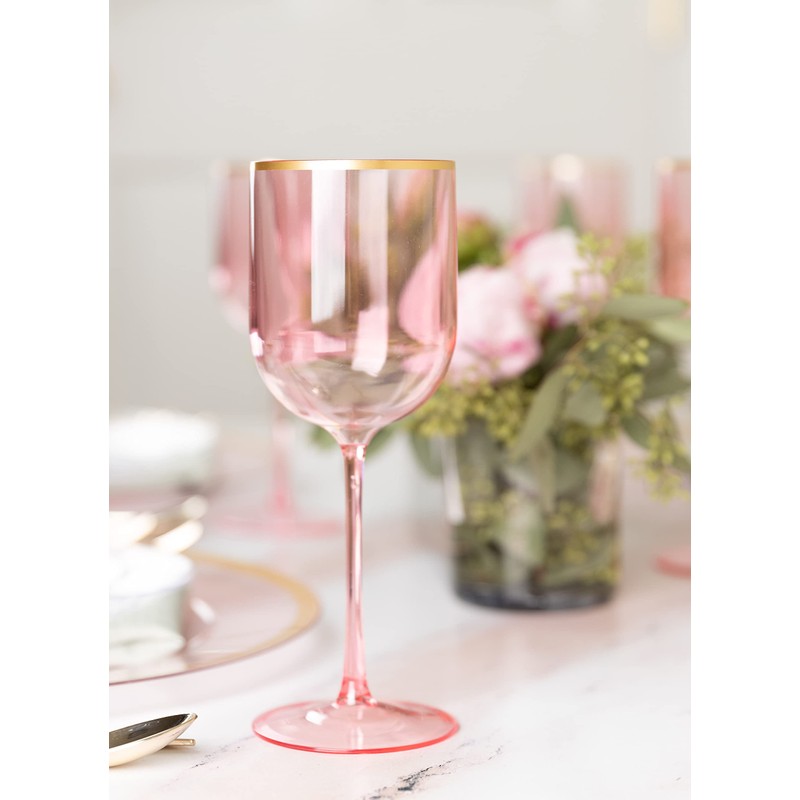 Pink Wine Cup with Gold rim Plastic Wine Glasses Set