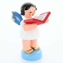 Original Erzgebirge Volkskunst Angel Figurine/Standing with Book/Blue Wings