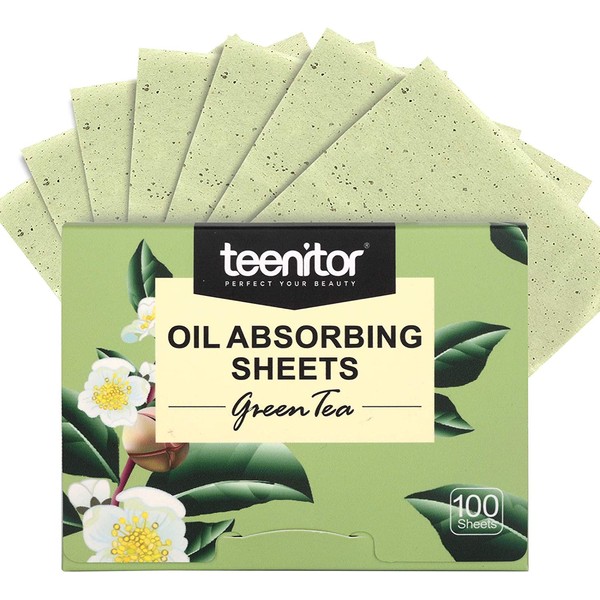 Teenitor Oil Blotting Sheets, 100 Sheets Green Tea Oil Absorbing Tissues Paper, Large 10cmx7cm Oil Blotters