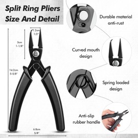 Honoson 2 Pcs Split Ring Pliers Crimping Jewelry Jump Pliers for Opening/Closing Split Ring or Key Chain, Wire Flush Cutter Set for Jewelry Beading Repair Making Supplies (Black)