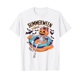 Summerween Vibes Skeleton Pumpkin Summer Vacation Men Women Kids T-Shirt
