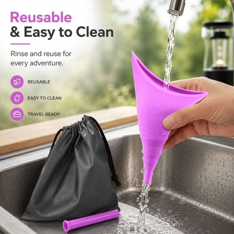 Portable Female Urinal for Outdoor Travel – Reusable Silicone Pee