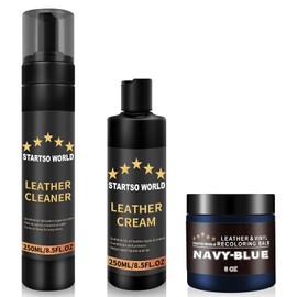 STARTSO WORLD Leather Restoration Kit | Includes Leather Recoloring Balm, Leather Cleaner, Protection Cream| Restores & Repairs (Navy Blue)