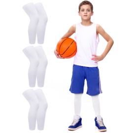 Roadbox Kids Leg Sleeve, 3 Pairs Non-Slip UV Protection Thigh Calf Support Long Compression Leg Sleeves for Youth Boys Girls Basketball Football Running Sport